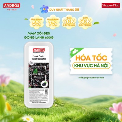 [CHỈ GIAO HÀ NỘI] Mâm Xôi Đen Đông Lạnh - Không chất bảo quản - Trái cây đông lạnh ANDROS IQF - 600g