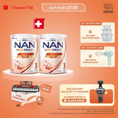 [Tặng Đồ chơi đàn organ] Bộ 2 lon Sữa bột Nestle NAN INFINIPRO A2 3 800g Cho Bé 2-6 Tuổi Có Đạm A2, 6HMO & Lợi Khuẩn Kép
