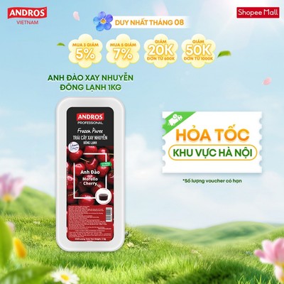 [CHỈ GIAO HÀ NỘI] Cherry Xay Nhuyễn Đông Lạnh - Không chất bảo quản - ANDROS Frozen Puree - 1 KG