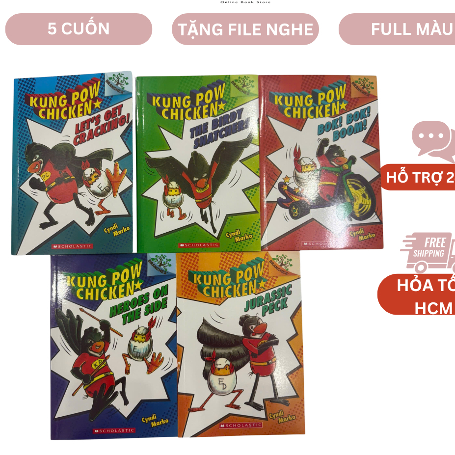 Kung Pow Chicken 5 cuốn màu tặng audio,  Bộ 5 cuốn truyện tranh tiếng Anh hài hước cho bé