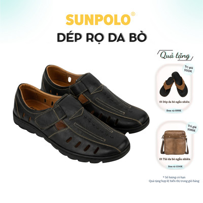 Giày rọ nam Da bò SUNPOLO thoáng khí chống hôi chân STA681