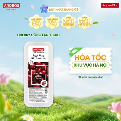 [CHỈ GIAO HÀ NỘI] Cherry Đông Lạnh - Không chất bảo quản - Trái cây đông lạnh ANDROS IQF - 550g