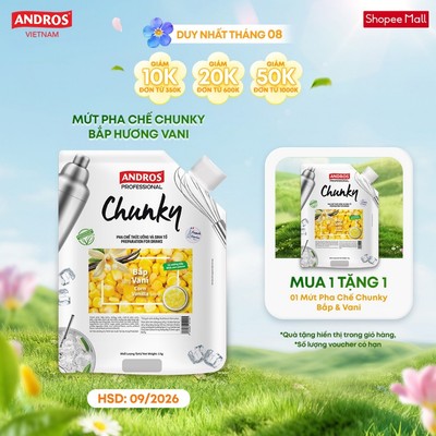 [DATE 09/2026] Mứt Pha Chế Bắp & Vani - Có hạt bắp thật - Nguyên liệu pha chế - ANDROS CHUNKY - 1kg