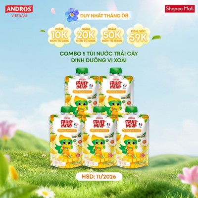 [DATE 11/2026] Combo 5 Túi Nước Xoài Trái Cây Dinh Dưỡng Vị Xoài - Làm Từ Nước Ép Thật - ANDROS FRUIT ME UP - 150ml x 5