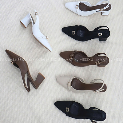 Giày cao gót slingback nữ MYSS mũi tròn phối quai khóa ngang 7cm thời trang - CG307