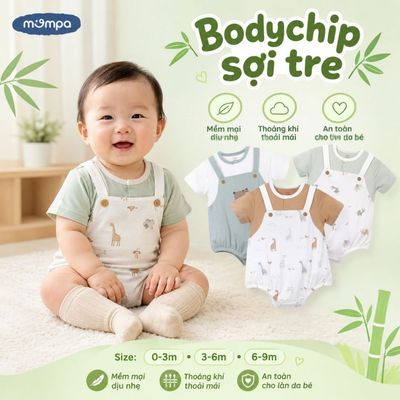 Bodychip cộc tay cho bé sơ sinh Mompa 0-9 tháng vải Sợi tre Bamboo mềm mịn thoáng khí MP 0374