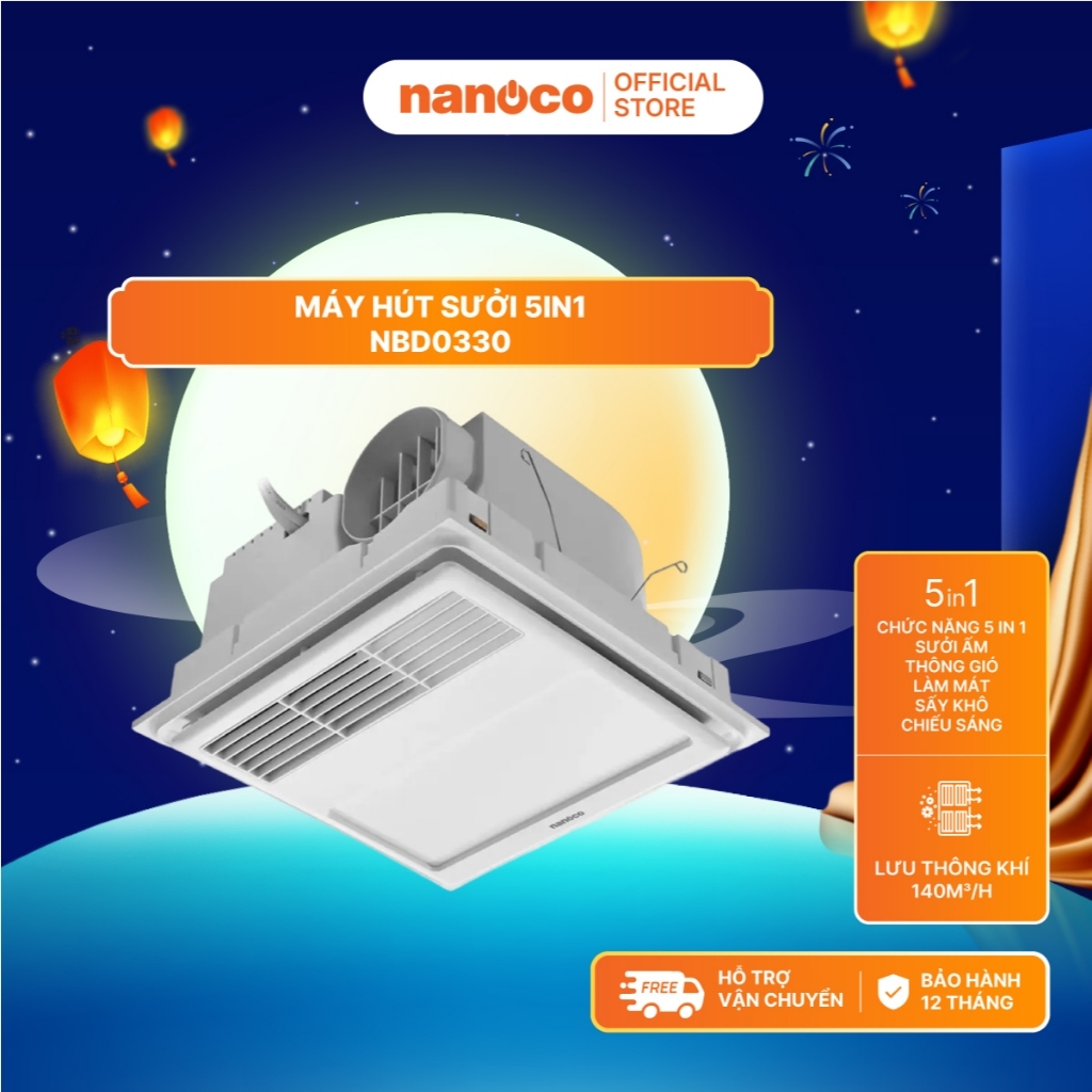 Máy hút sưởi 5in1 có remote Nanoco model NBD0330 (Lưu lượng gió 140 m³/h)