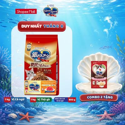[V] Combo 2 Thức ăn hạt thơm ngon/ giảm nôn trớ cho mèo từ Nhật Bản Silver Spoon - Vị gà, cá (1kg/800g)