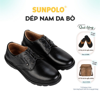 Giày nam Da bò cao cấp SUNPOLO phong cách vintage, retro buộc dây XIPO01