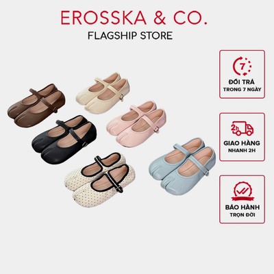 Erosska - Giày búp bê tabi phối quai ngang thanh lịch phong cách balletcore màu nâu - EL150