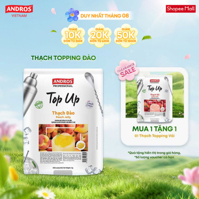 Thạch Topping Đào - Không Chất Bảo Quản - ANDROS TOP UP - Nguyên liệu pha chế - 1 KG