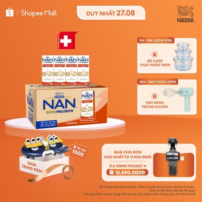 [Tặng Đồ chơi bàn học toán] Thùng 24 hộp sữa pha sẵn Nestle NAN INFINIPRO GROW A2&HMO hỗ trợ tiêu hóa,đề kháng(4x180ml)