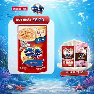 [V] Combo 12 Thức ăn ướt cho mèo Silver Spoon dạng sốt/dạng thạch 60g/gói (nhiều vị)