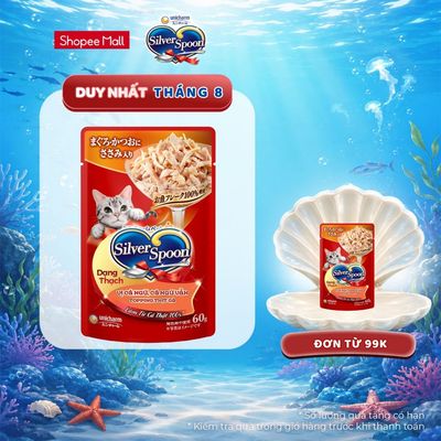 [V] Combo 8 Thức ăn ướt cho mèo Silver Spoon dạng sốt/dạng thạch 60g/gói (nhiều vị)