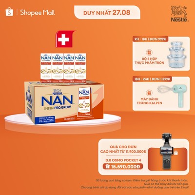Thùng 24 hộp sữa pha sẵn Nestle NAN INFINIPRO GROW với A2 & HMO hỗ trợ tiêu hóa, đề kháng & phát triển thể chất(4x180ml)