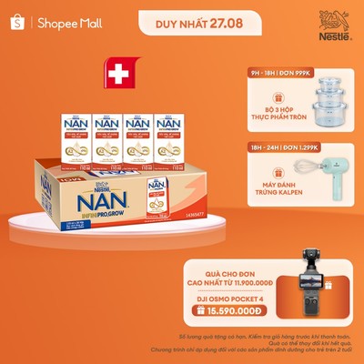 Thùng 36 hộp sữa pha sẵn Nestle NAN INFINIPRO GROW với A2 & HMO hỗ trợ tiêu hóa, đề kháng & phát triển thể chất(4x110ml)