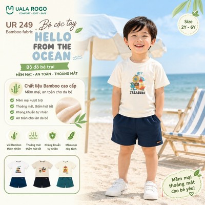 Bộ cộc tay cho bé Ualarogo 2-6 tuổi vải Cotton co giãn mềm mại thoáng khí UR 249