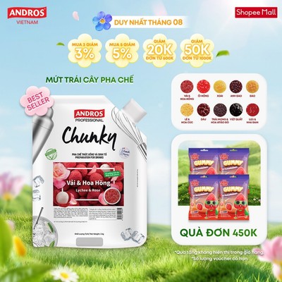 [BEST SELLER] Mứt Trái Cây Pha Chế - Có miếng trái cây thật - Nguyên liệu pha chế - ANDROS CHUNKY - 1kg