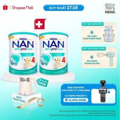 [Tặng Ấm đun siêu tốc Kalpen] Bộ 2 lon Sữa Bột Nestlé NAN OPTIPRO PLUS 4 Cho Trẻ 2-6 Tuổi, 1,5KG,Với 5HMO & Đạm OPTIPRO