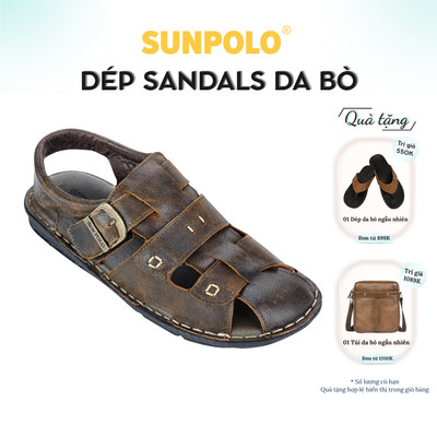 Sandal Bít Mũi Nam Da Bò Cao Cấp SUNPOLO SDA020 Có Big size 44 45