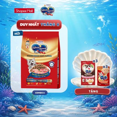[V] Combo 8 gói thức ăn hạt cho mèo trong nhà Silver Spoon mới - Vị thịt gà & thịt cừu 450g - hàm lượng Protetin cao
