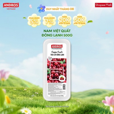 [CHỈ GIAO HCM] Nam Việt Quất Đông Lạnh - Không chất bảo quản - Trái cây đông lạnh ANDROS IQF - 500g