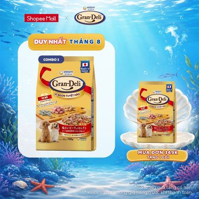 [V] Combo 3 Thức ăn khô cho chó Gran Deli 700g/gói - Cung cấp dinh dưỡng cân bằng cho chó trưởng thành 