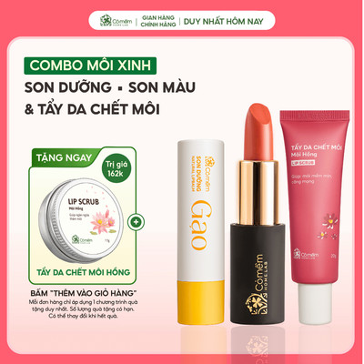 Combo Môi Hồng Bao Gồm Son Lụa Diễm Son Gạo Dưỡng Môi, Tẩy Da Chết Môi Cỏ Mềm