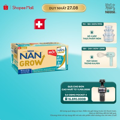 Sữa Pha Sẵn Nestlé NANGROW Cho Trẻ Từ 1 Tuổi, Công Thức Thụy Sĩ Giúp Bé Cao Lớn Vượt Trội, Thùng (24 Hộp x 180ml)