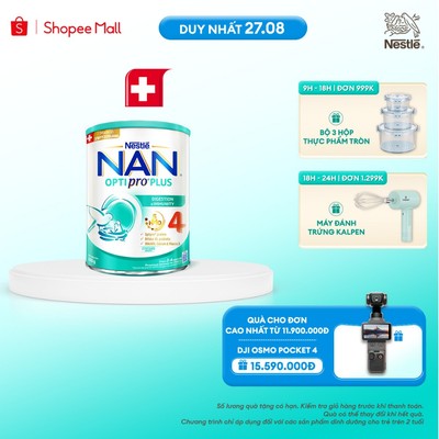 Sữa bột Nestlé NAN OPTIPRO PLUS 4 800g Cho Trẻ 2-6 Tuổi Chứa 5HMO Và Đạm OPTIPRO Giúp Tiêu Hóa Tốt, Tăng Đề Kháng
