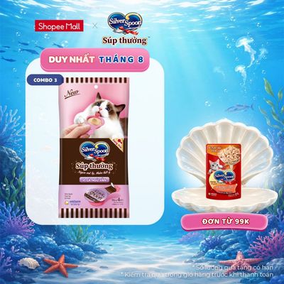 V] Combo 3 Súp Thưởng Silver Spoon Dạng Thìa Cho Mèo Vị Cá Ngừ/Vị Cá Ngừ Vằn/Vị Thịt Gà/ Hải Sản/Cá Hồi (40g/gói)