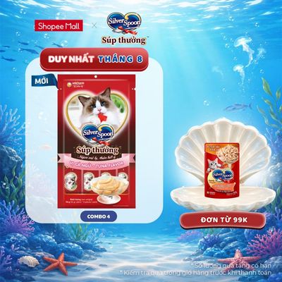 [V] Combo 4 súp thưởng dạng thanh cho mèo Silver Spoon 56g ( 4 thanh 14g) - 6 Vị Thơm Ngon - 100% thịt cá thật hảo hạng