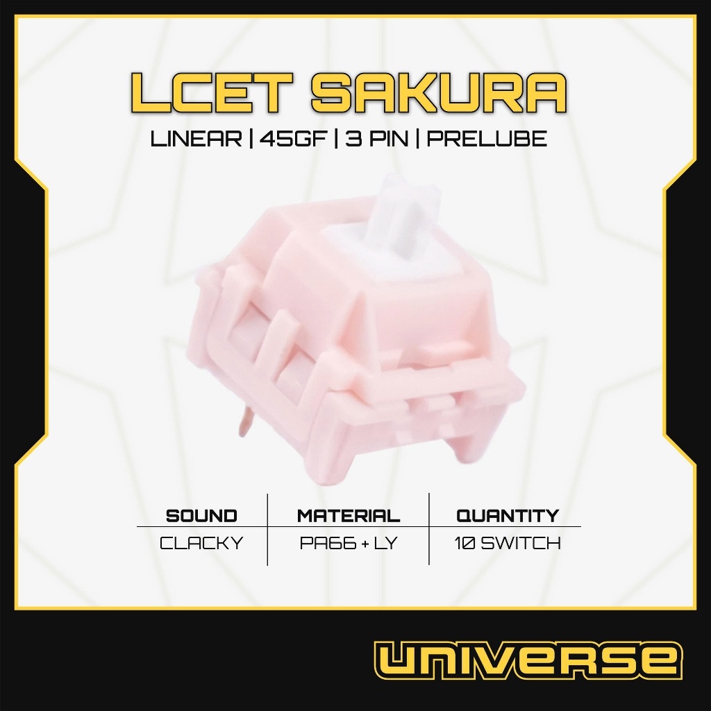 10 Switch LCET Sakura Switch Linear 45g 3 Pin PA66 + LY Prelube Công Tắc Bàn Phím Cơ Universe