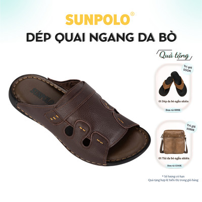 Dép nam quai ngang da bò SUNPOLO DQN018