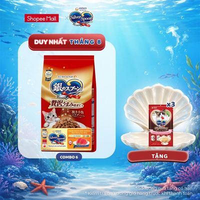 [V] Combo 6 Thức ăn hạt thơm ngon/ giảm nôn trớ cho mèo từ Nhật Bản Silver Spoon - Vị gà, cá (1kg/800g)