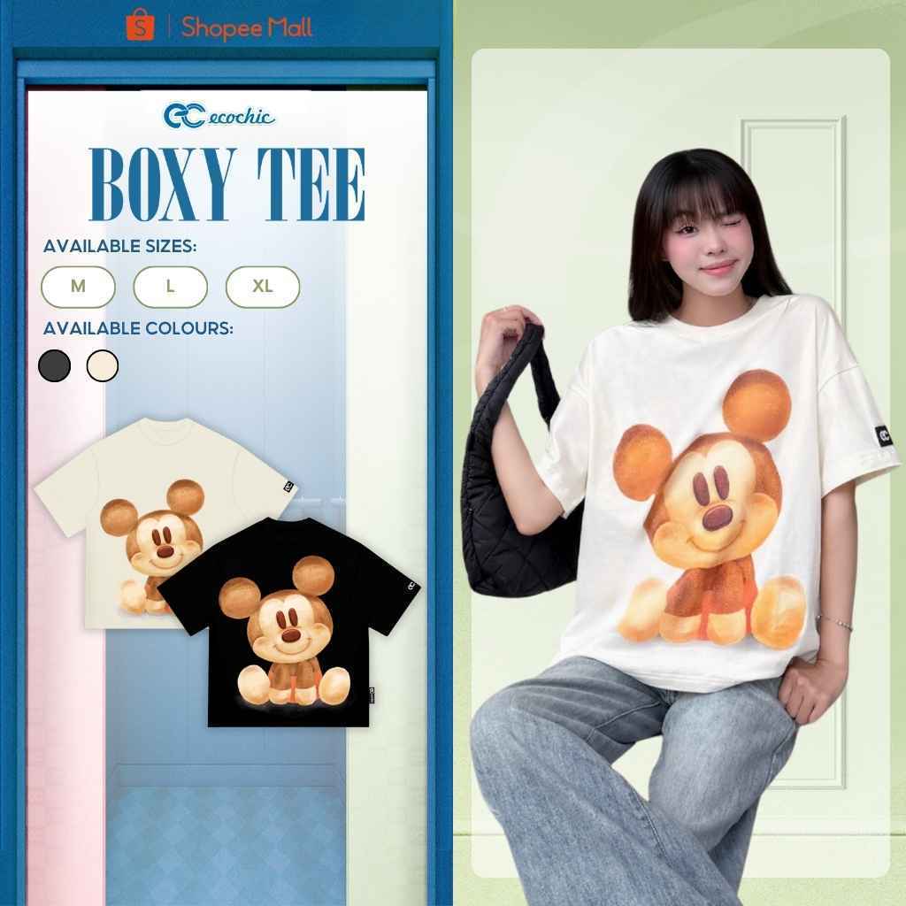 Áo Thun Boxy ECOCHIC TS030 Hình In Mickey Vàng Chính Hãng Bản Quyền Disney MICKEY COLLECTION