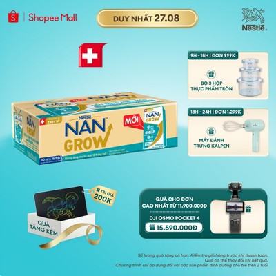 [Tặng Bảng viết LCD Kalpen] Sữa Pha Sẵn Nestlé NANGROW Cho Trẻ Từ 1 Tuổi Giúp Bé Cao Lớn Vượt Trội, Thùng 36 Hộp x 110ml