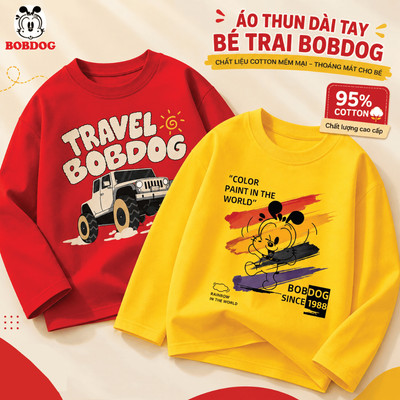 Áo thun dài tay bé trai BOBDOG in hình oto cổ tròn chất liệu cotton mềm nhẹ thoáng mát cho bé