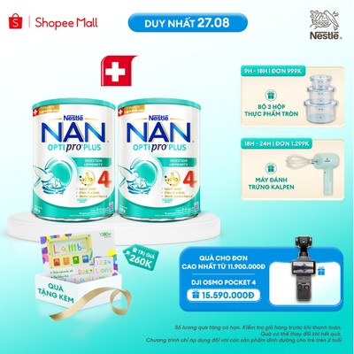 [Tặng Đồ chơi phân loại màu sắc] Bộ 2 lon Sữa bột Nestlé NAN OPTIPRO PLUS 4 800g/lon với 5HMO Giúp tiêu hóa và đề kháng