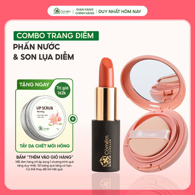 Combo Trang Điểm Tự Nhiên Son Môi Lụa Diễm Mềm Mịn Và Phấn Nước Thuỷ Tinh Cỏ Mềm