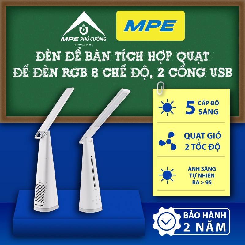 (CHÍNH HÃNG) MPE - Đèn bàn đa năng 3 chế độ màu tích hợp quạt hẹn giờ Chính hãng MPE Phú Cường