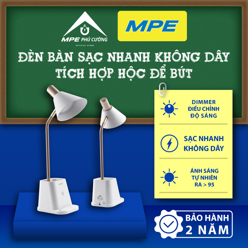 (CHÍNH HÃNG) MPE - Đèn bàn đa năng điều chỉnh độ sáng tich hợp đế sạc không dây Chính hãng MPE Phú C
