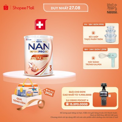 [Tặng Túi du lịch có charm ngựa] Sữa bột Nestle NAN INFINIPRO A2 3 800g Cho Bé 2 - 6 Tuổi Có Đạm A2, 6HMO, Lợi Khuẩn Kép