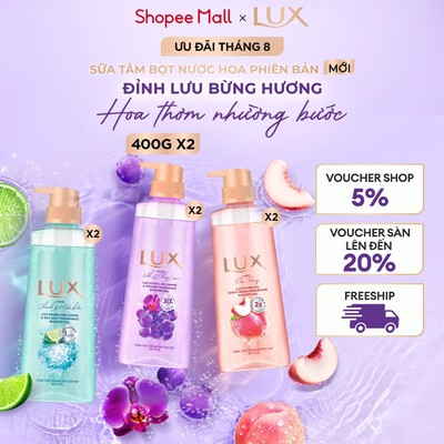 Combo 2 LUX Sparkling Sữa Tắm Bọt Hương Nước Hoa Tươi Mát 400g