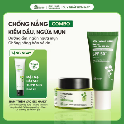 Combo Sữa Chống Nắng Kiềm Dầu Bảo Vệ Da Kem Dưỡng Ẩm Phục Hồi Ngăn Ngừa Mụn Rau Má Cỏ Mềm
