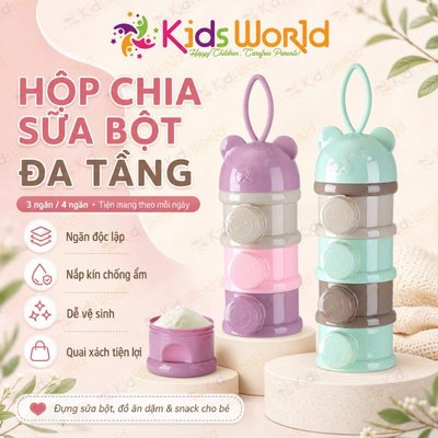 Hộp chia sữa bột, hộp đựng sữa bột KidsWorld hình gấu phân lớp độc lập có thể xếp chồng lên nhau