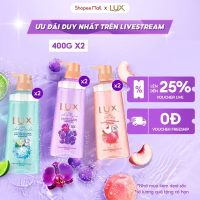 [LIVE] Combo 2 LUX Sparkling Sữa Tắm Bọt Hương Nước Hoa Tươi Mát 400g