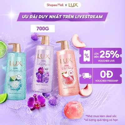 [LIVE] LUX Sparkling Sữa Tắm Bọt Hương Nước Hoa Tươi Mát 700g