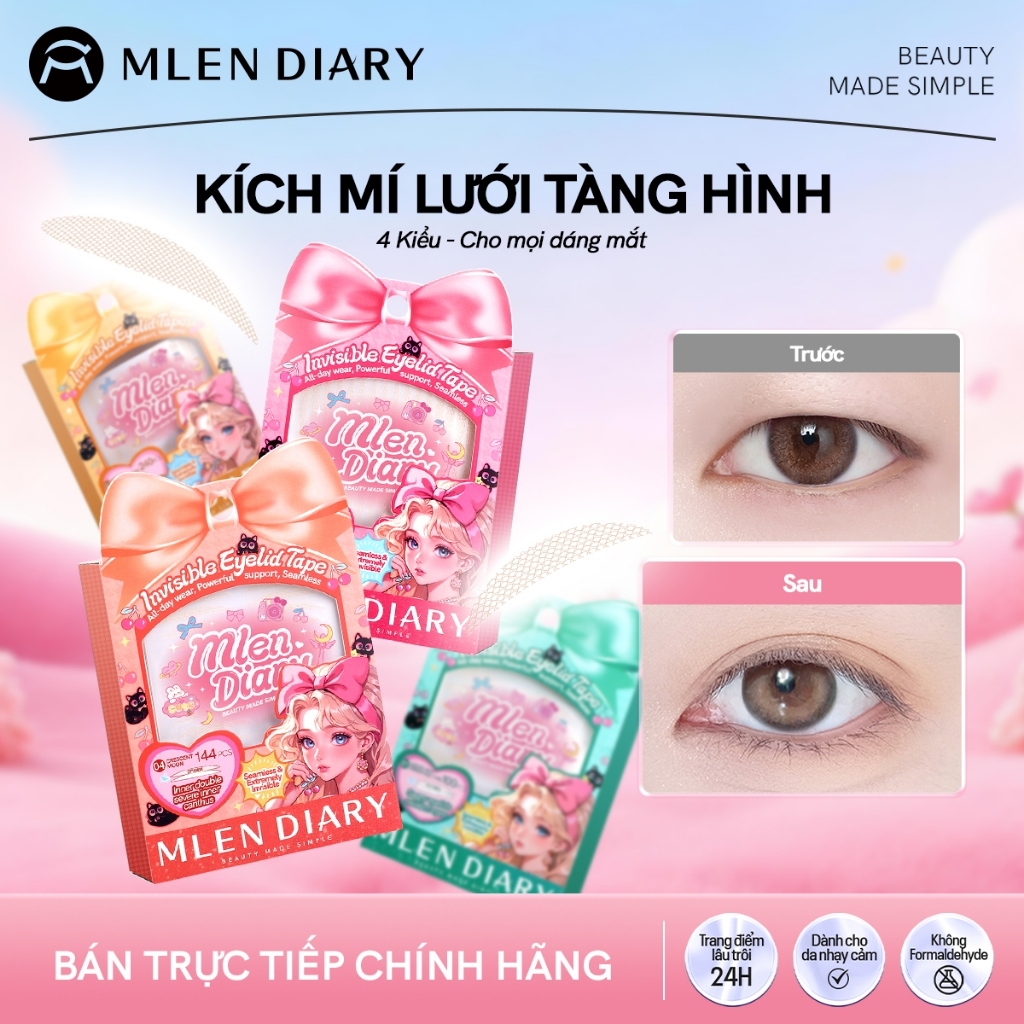 MLEN DIARY Kích Mí Lưới Tàng Hình Miếng Dán Kích Mí Không Lộ Viền Giữ Nếp Cả…