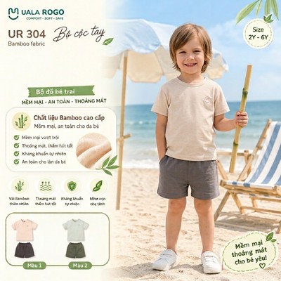 Đồ bộ cộc tay cho bé Ualarogo 1-5 tuổi vải Cotton co giãn thấm hút thoáng khí UR 304